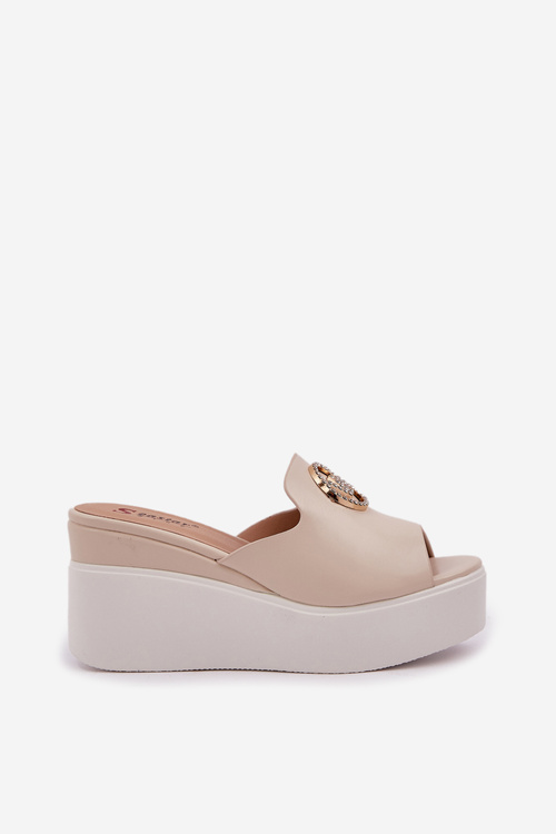 Sandály Na Platformě A Klínu S Ozdobou Světle Béžové Nanessia