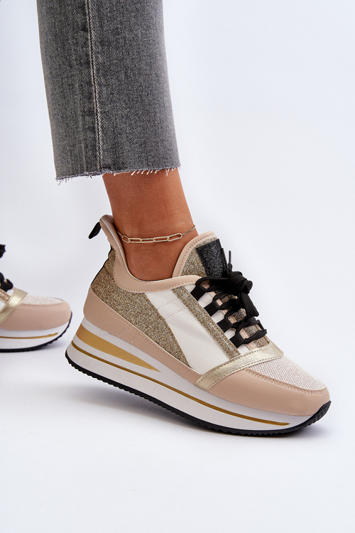 Dámske tenisky na platforme a s čižmou z brokátu zlaté Rafani