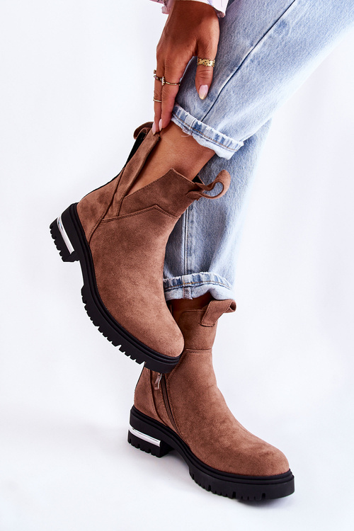 semišové kozačky s výřezy Hnědé Elvera