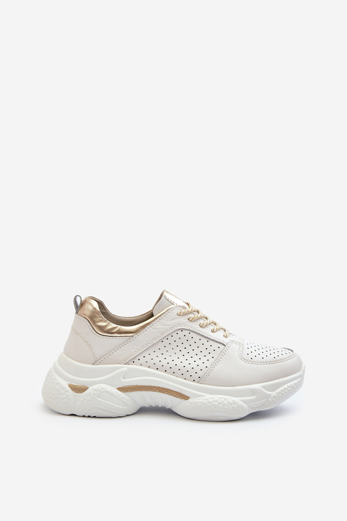 Dámske Kožené Tenisky Na Hrubej Podešvi Bielo-Zlaté Dzumati