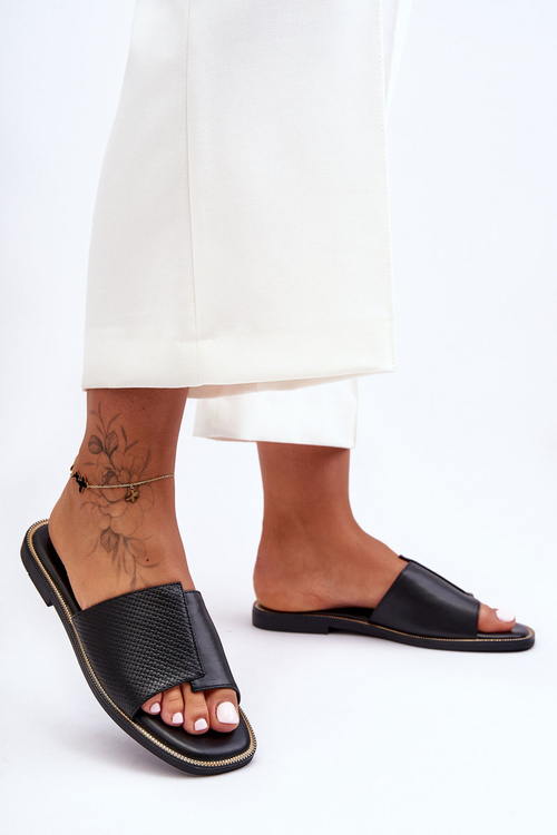 Dámske kožené papuče čierne harmónia