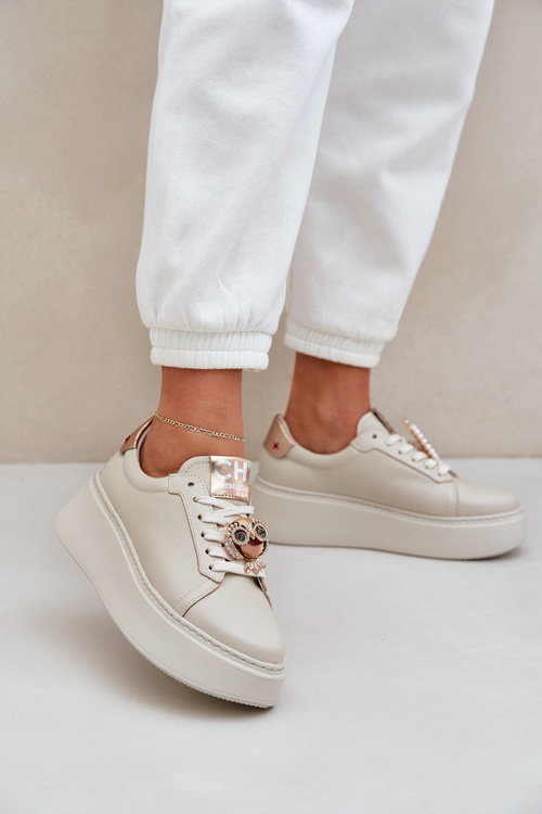 Dámske Kožené Sneakers CheBello 4411 Svetlo Béžové