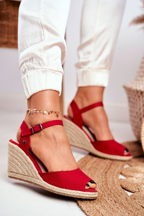 Dámské Sandály Na Klínu Big Star Tmavě Červené DD274A213