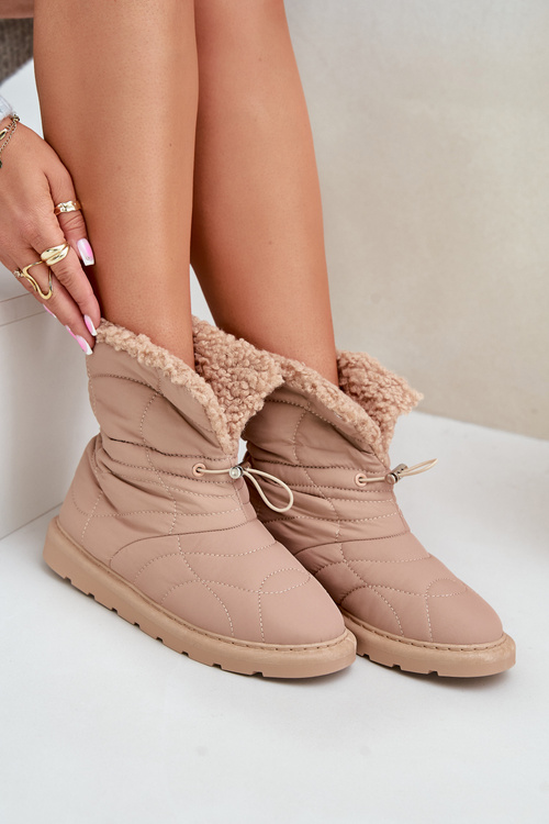 Dámske Snežnice So Šnúrkou Zateplené Ovčou Kožou Béžové Vamidra
