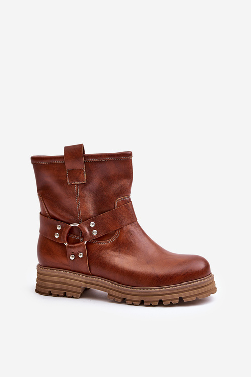 Kožené Dámské Botky Na Plochém Podpatku Hnědé Lewski 3610