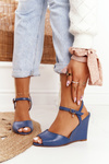 Laura Messi 2253 Navy Blue Wedge Sandals