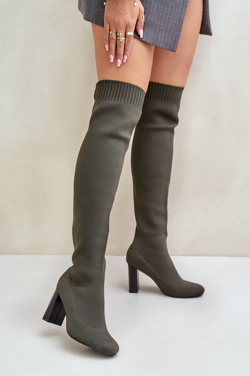 Kozáky Se Záplavou Po Kolena Na Podpatku Tmavě Zelené Esanira