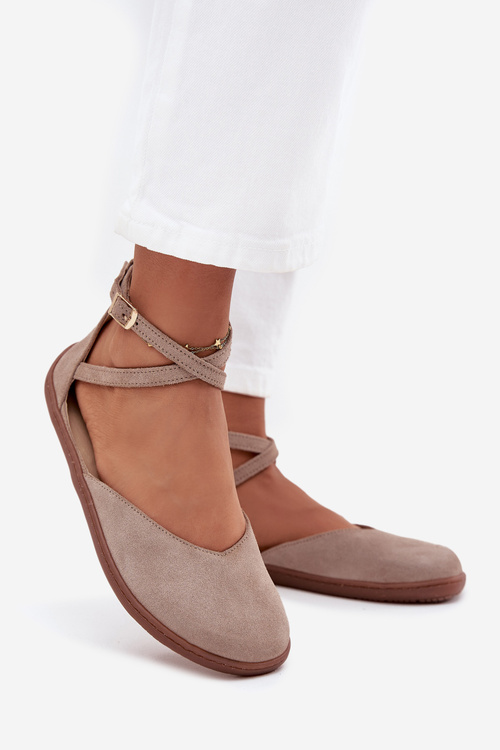 Dámske Semišové Baletky Barefoot S Pásikmi Zazoo 191 Šedé