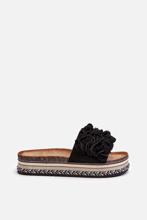 Dámské Sandály Na Platformě S Ozdobami Květů Černé Nodina