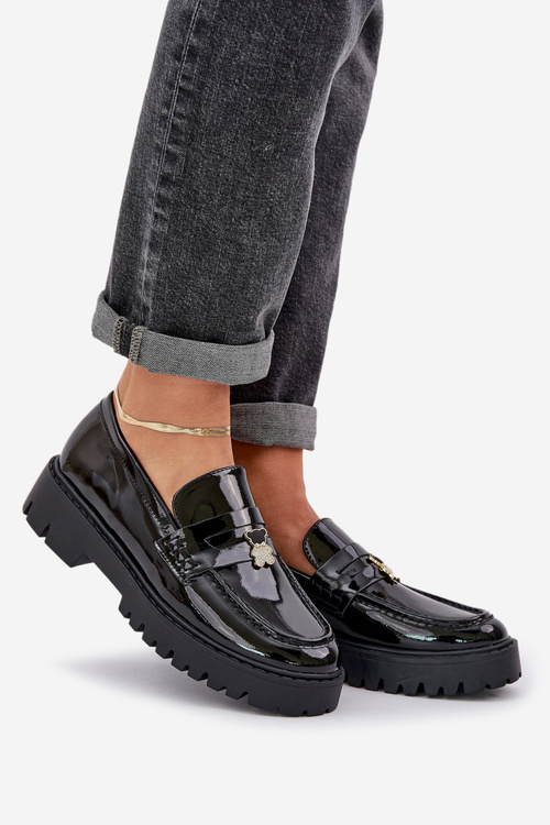 Lakované Dámske Mokasíny S Medvedíkom Čierne Wulinea