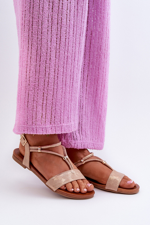 Dámské ploché sandály s pásky S.Barski KV27-010 béžovo-zlaté