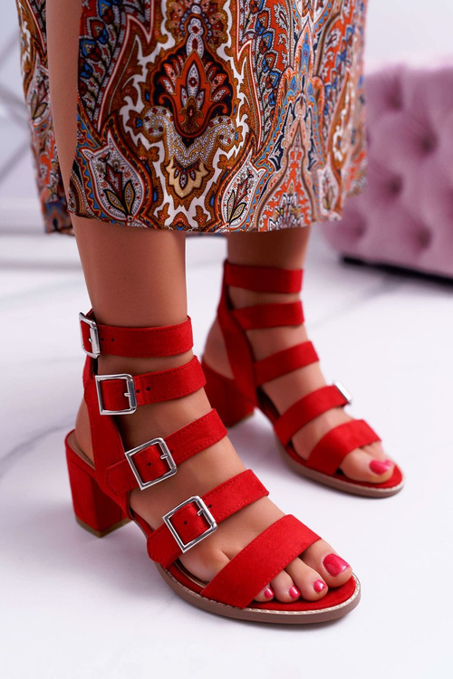 Dámské Sandály Na Podpatku Semišové Červené Nella