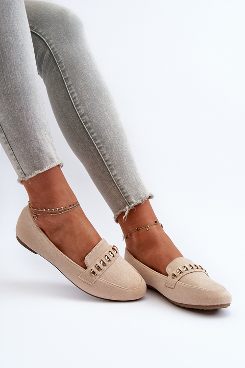 Lesklé dámske mokasíny s reťazom béžové Aredilla