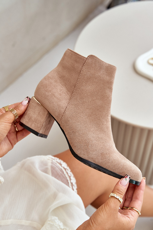 Eko Semišové Boty Na Podpatku Se Zipem Tmavě Béžové Sairis