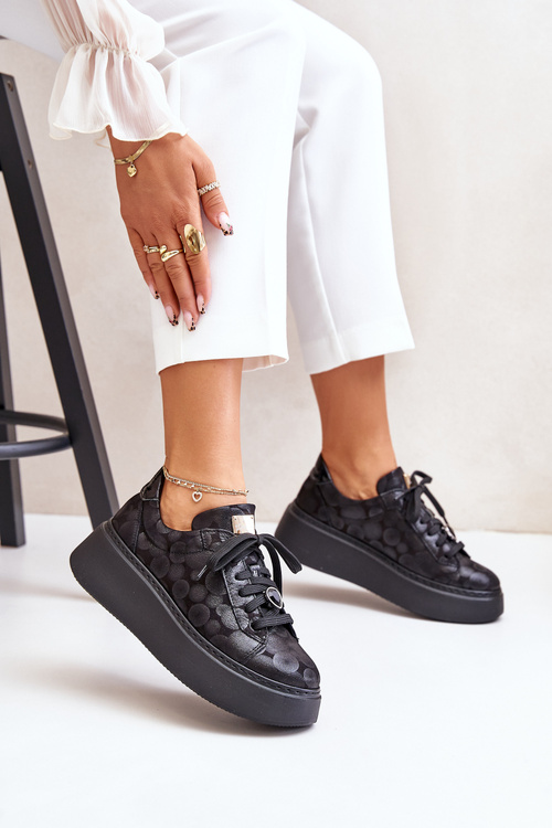 Kožené Športové Topánky Na Platforme Maciejka 06191-42 Čierne