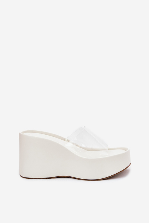 Dámské sandály na klínu s průhledným páskem bílé Zolretia