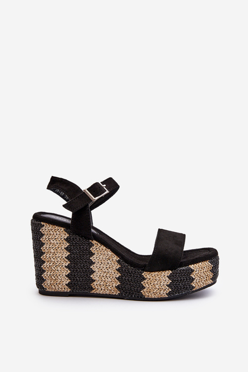 Dámské sandály na podpatku s proutěným vzorem černé Reviala