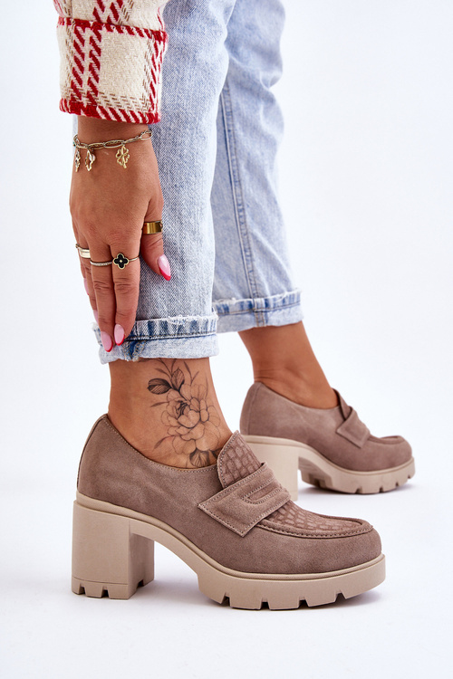 Semišové boty na podpatku a platformě tmavě béžová Arabell