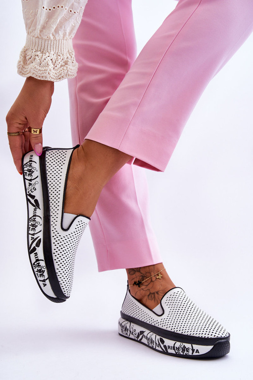 Dámské prolamované kožené tenisky Slip-On bílé Sorito