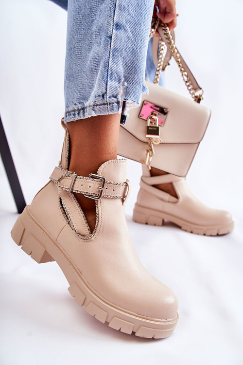 Dámske kožené topánky s gombíkami Bege Clares