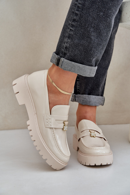 Lakované Dámske Mokasíny S Hračkou Medveď Bežové Wulinea