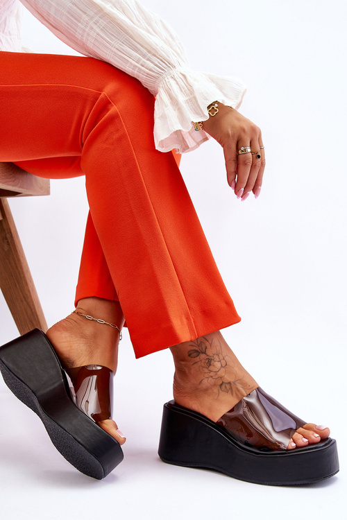 Dámské transparentní pantofle na klínku Černá Eliane