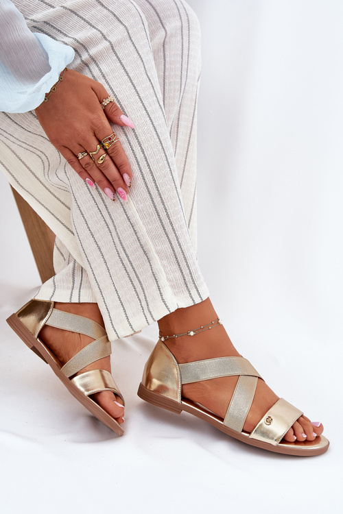 Dámské ploché sandály s elastickými pásky zlaté Marinea