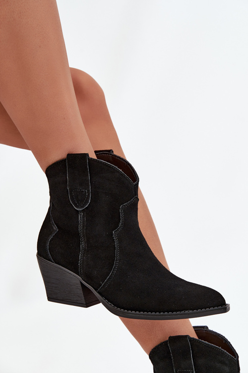 Vklzové dámske kovbojky z prírodného semišu Čierne Beretta