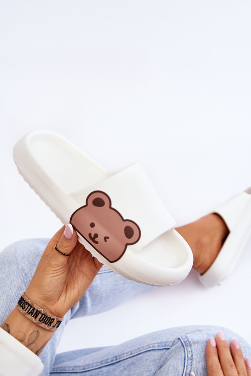 Dámské lehké pěnové pantofle Bear Motiv Bíle Parisso