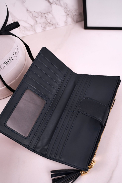 Veľká dámska peňaženka s ďalšou kabelkou a strapcami námornícky modrý