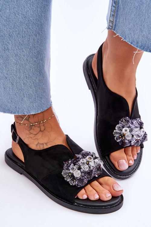 Dámske semišové sandále s čiernymi kameňmi Mersea