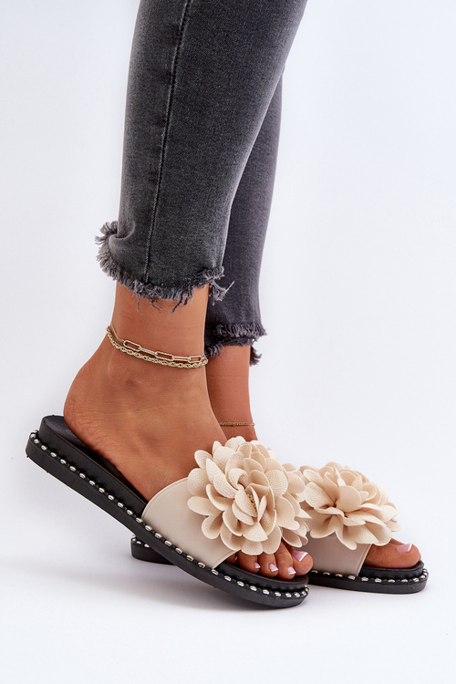 Dámské žabky zdobené květinami Beige Cellanen