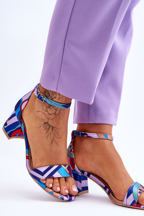 saténové sandály se vzorem na nízkém podpatku nachovo-modrá Quincy