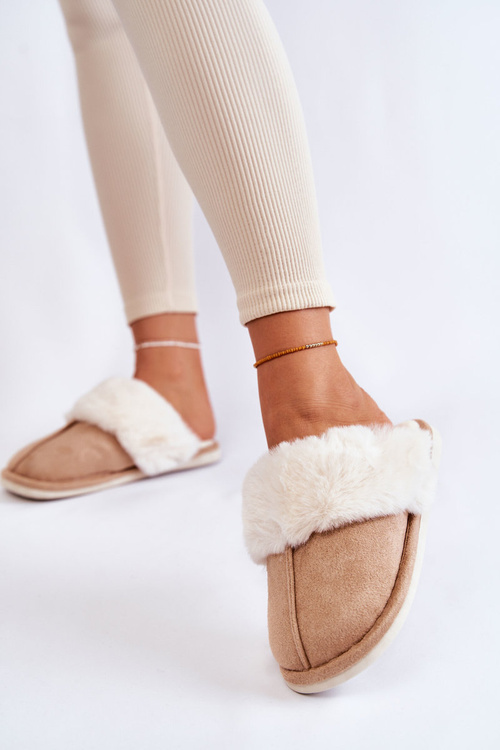 Dámské hladké pantofle s kožíškem béžove Morisea