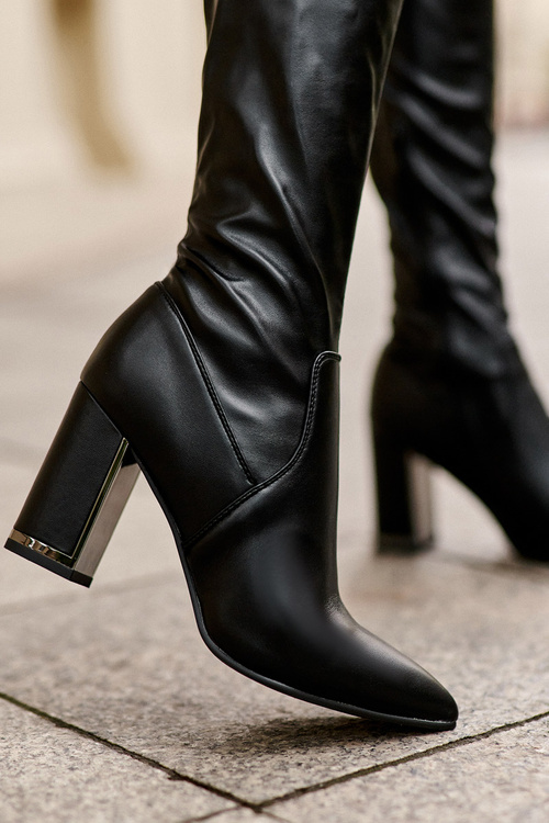 Kůže Na Koleno Boty Na Sloupku Černé Amalitas