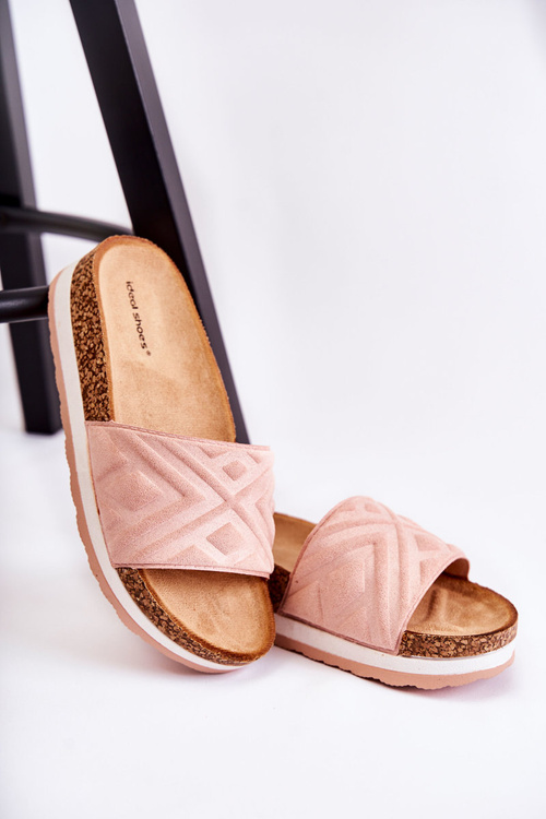 Ženské semišové papuče na masívnej platforme Pink Heritta