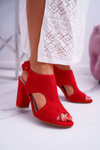Dámske sandále na stĺpe Openwork Suede Red Hibaby
