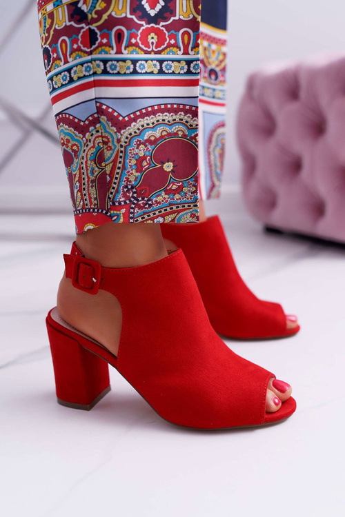 Dámské Sandály Na Podpatku Se Svrškem Peep Toe červené Esta