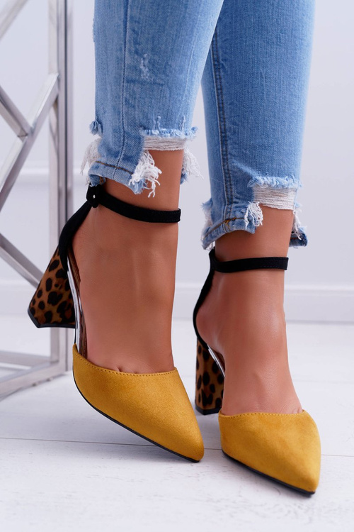 Dámské Lodičky Na Podpatku Leopard Žluté Ferri