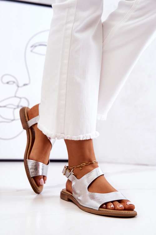 Kožené sandály s přezkou Lewski 3041 Stříbro