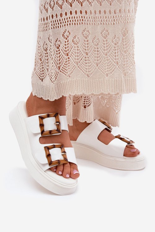 Eko Kožené Sandály Dámské Na Platformě S Přezkami Bílé Xanivia