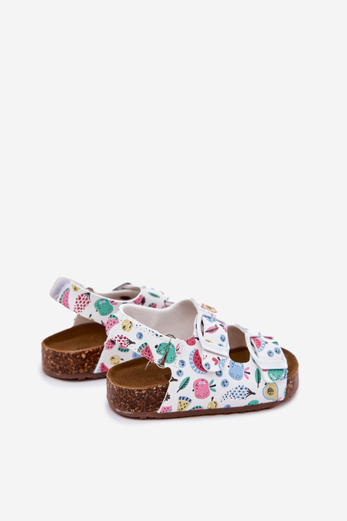Dětské sandály na korkové podrážce s přezkami ovoce bílé Thessa