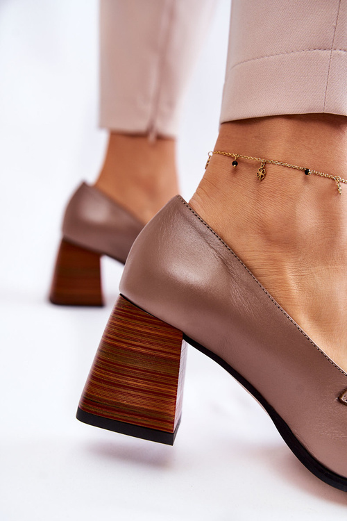 Kožené lodičky s řetízkem Laura Messi 2514 Béžove