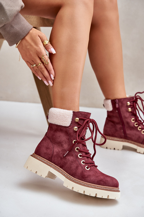 Zateplené dámske členkové topánky na zips bordové Ferelia