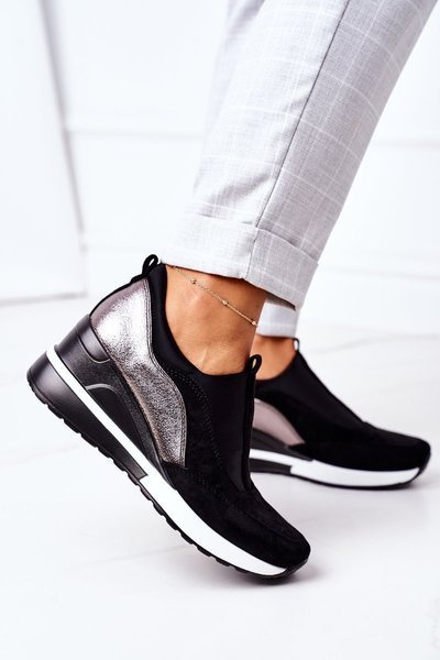 Klínové Tenisky Sneakers Vinceza 10593 Černé-Stříbrné