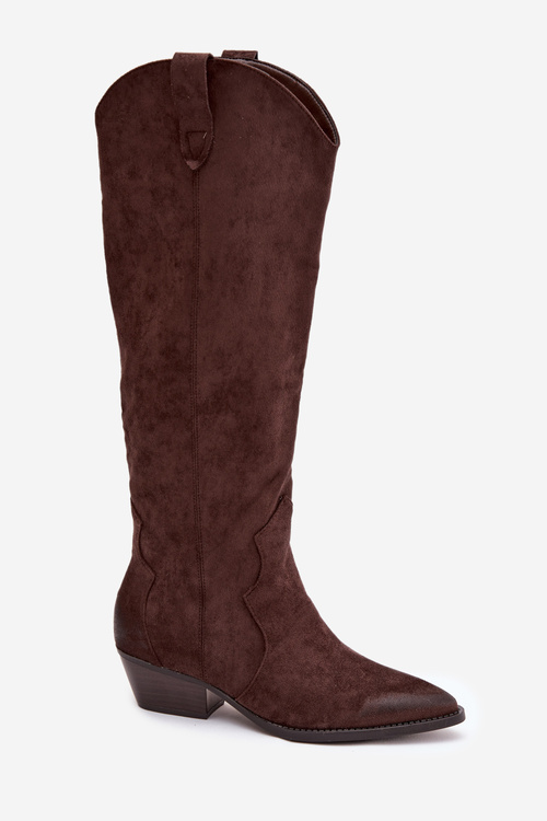 Eko Semišové Kozačky Dámské Na Podpatku Čokoládové Jenaya