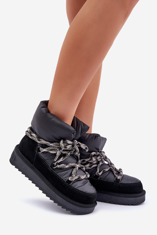 Semišové Snehové Topánky Dámske S Hrubým Šnurovaním D.Franklin DFSH375003 Čierne