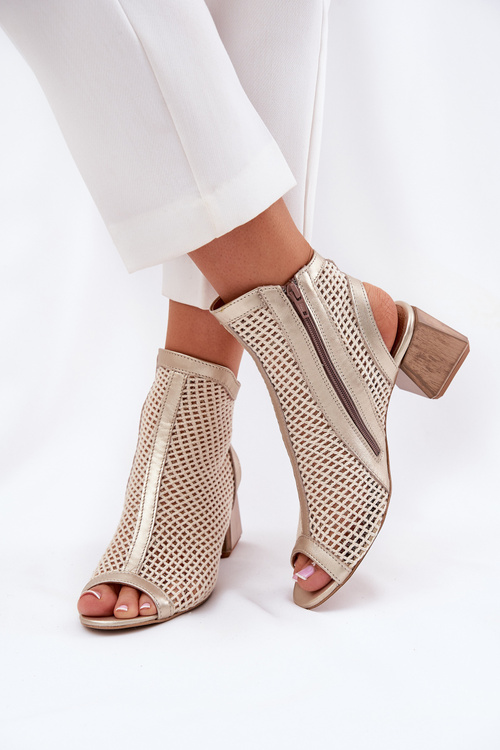 Dámské Kožené Botky Na Podpatku S Odkrytou Patou Maciejka 06899-25 Zlatohnědé