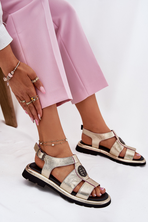 Kožené dámské sandály lakované s ozdobným detailem Artiker 56C0691 černé