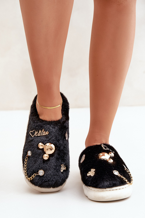 Chlpaté Papuče S Mašľami Čierne Ivelfedi